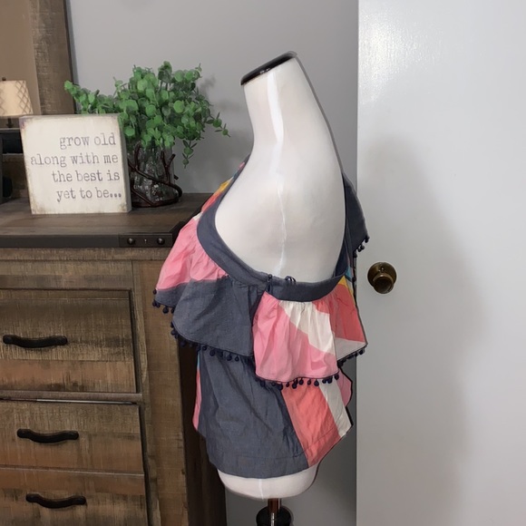 Trina Turk Los Angeles One-Shoulder Striped Cotton/ linen Blend Top size Medium - Picture 6 of 14